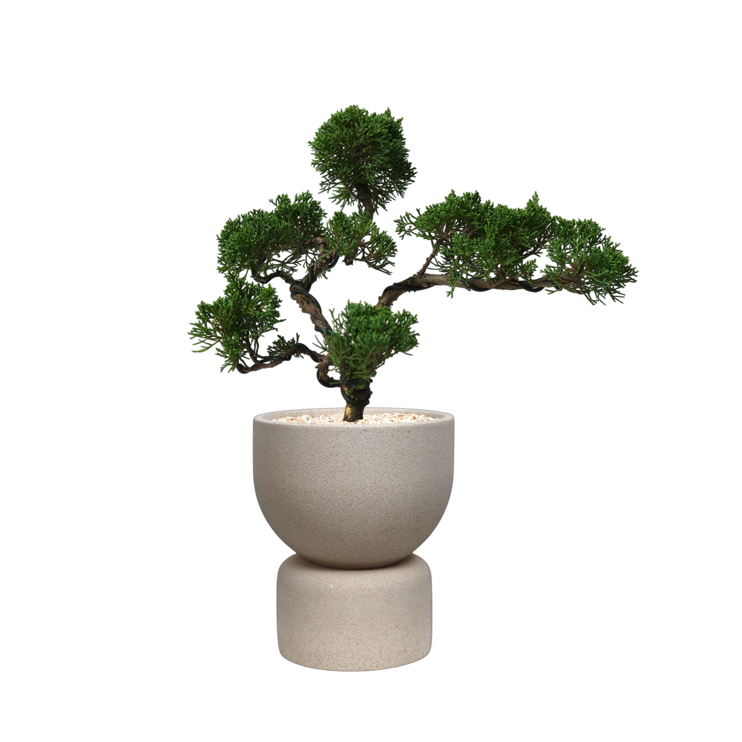 ENKEL Short U-Shaped Terrazzo Pot with Tall Saucer (Off-white)