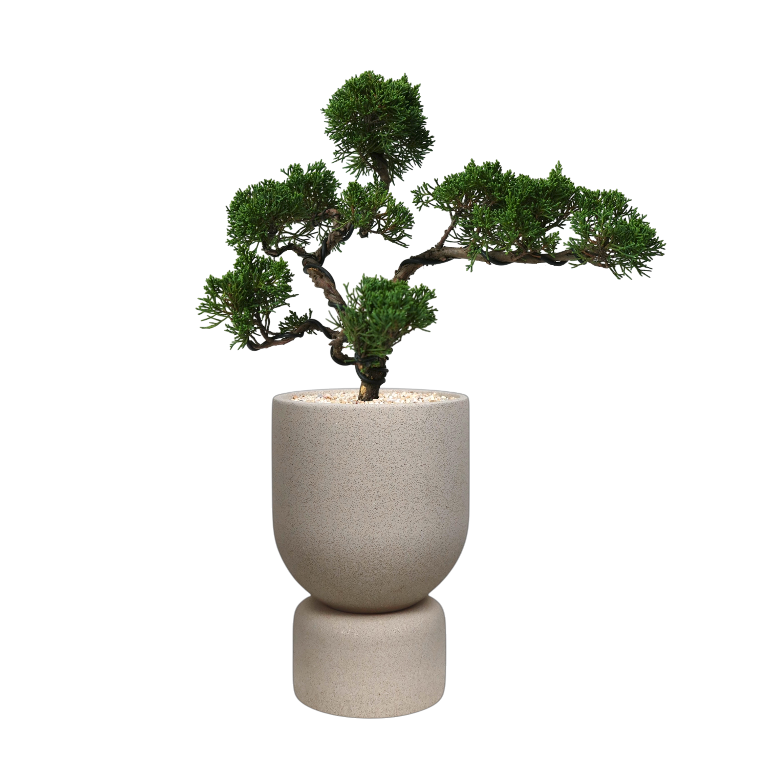 ENKEL Tall U-Shaped Terrazzo Pot with Tall Saucer (Off-white)